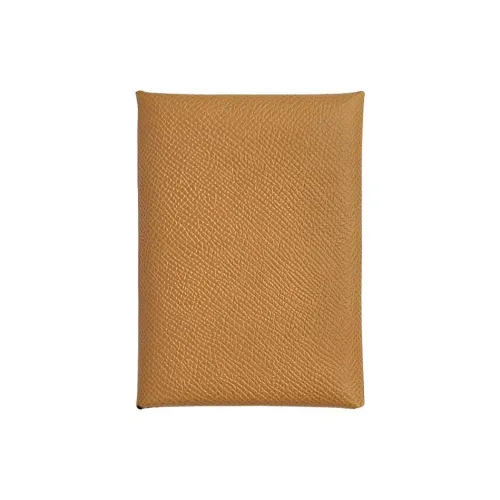 HERMES Calvi Duo Epsom Телячья кожа Держатель для карт Женские 4B Печенье Цвет печенья