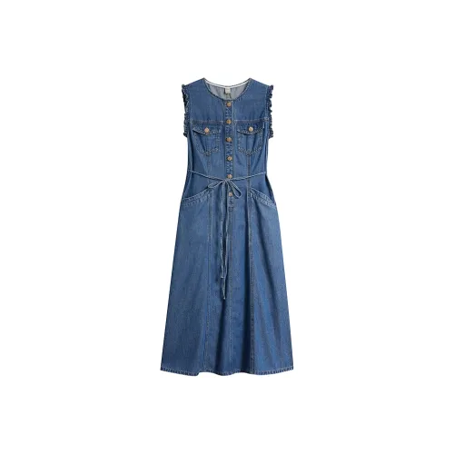 Inman Джинсовый синий Женские Платья без рукавов