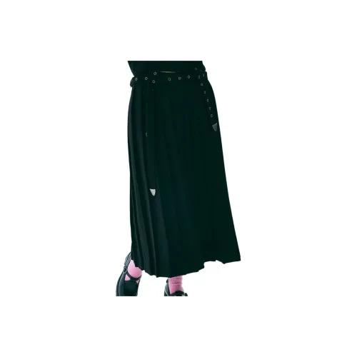 MARDI MERCREDI Fw25 PLEATS Maxi Юбка Шипы_Черный Повседневный Длинный Юбка Женские