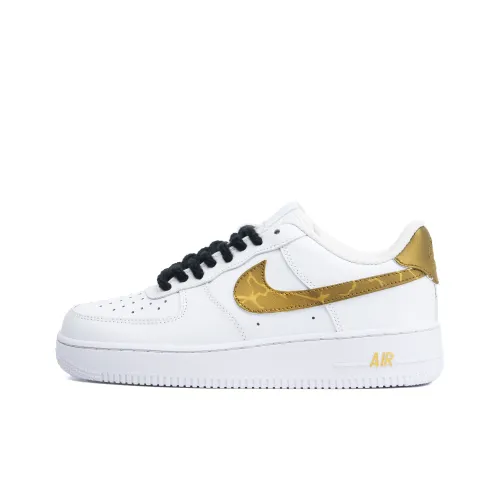 Nike Air Force 1 Амортизация Ударостойкость Низкий Топ Скейтборд Кроссовки Унисекс Белый Золото