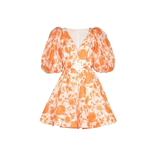 Zimmermann Оранжевые Женские Короткие Платья с Длинными Рукавами