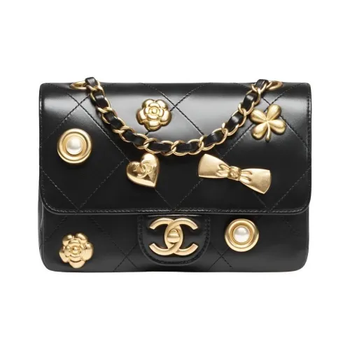 CHANEL Lambskin Flap Bag Crossbody Mini Women's Black