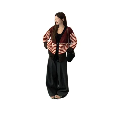 YOUSEKOO Красный Черный Свитер Кардиган Женский Трикотаж