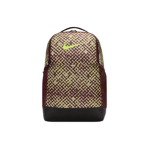 Nike Brasilia Полиэстер Рюкзак Средний Унисекс Бордовый Красный Черный Неоново-Зеленый