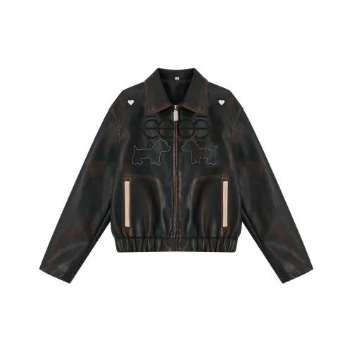 EeeeArtmonster Кожа Куртка Осенняя Верхняя одежда Унисекс