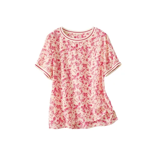 JINJU Фуксия Цветочный Женские Т-рубашки