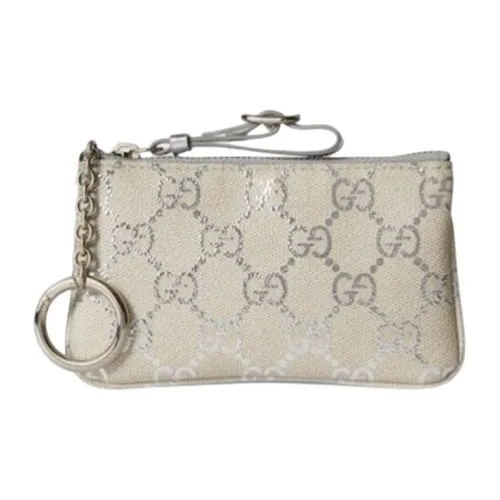 GUCCI GG Emblem Покрытый холст Key Pouch Женские Светло-бежевый Серебряный