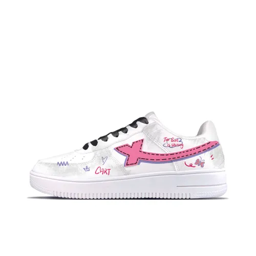 XTEP Air Force One Амортизация Износостойкие Низкие Кроссовки для Скейтбординга Женские Белые Розовые