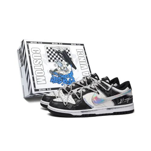 Nike Dunk Неон Свет Коробка Устойчивый к истиранию Низкий Топ Скейтборд Кроссовки Унисекс Черный Белый