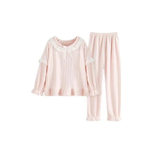Dippanis Розовые полосы Кружевная отделка 518 Женские Пижамные комплекты