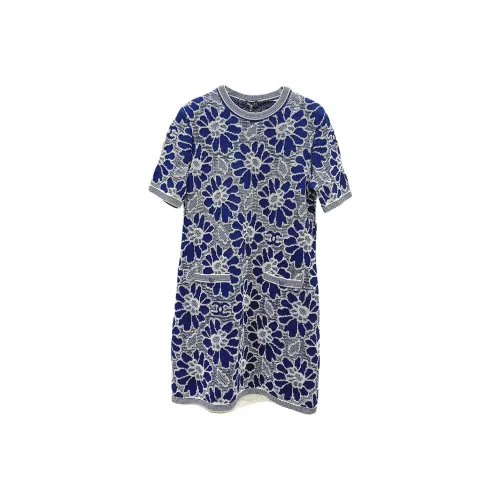 CHANEL Короткий рукав Платье Женское Белое Синий