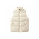 [Флисовая подкладка, вельвет, жилет] Светло-бежевый (Tb45 Минималистский стиль с квадратным логотипом на левом нижнем кармане с этикеткой)