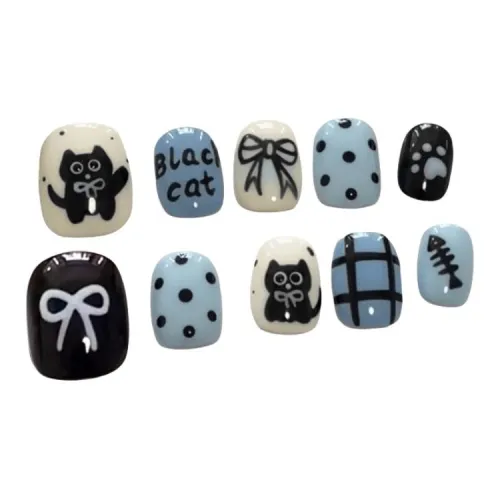 T Z Cute Cat Luxury Best Selling False Nail Short LADDER Blue Black Jump Color Cartoon