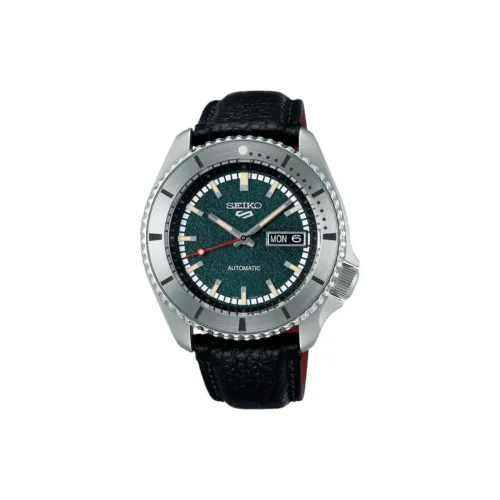 SEIKO Seiko5 Автоматический Механический Механизм Кожаный Ремешок Часы 42,5 мм Мужские Часы Зеленый Циферблат