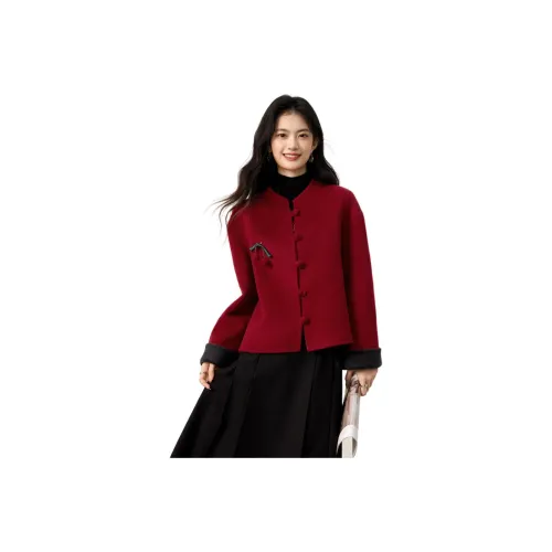 SHANGJING Рубиновый Красный Женское Пальто
