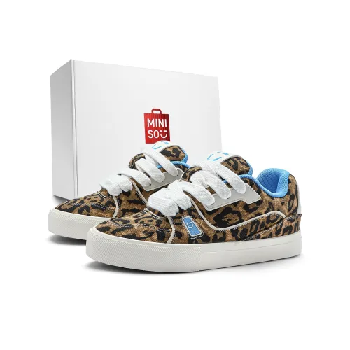 Miniso Скейтборд Кроссовки Низкие Топ Леопардовый Принт Коричневый Синий Унисекс