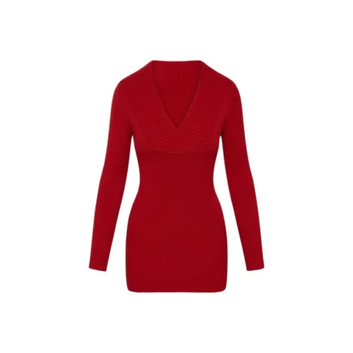 FRANKIES BIKINIS Нефритовый Длинный рукав Вязаное Мини Платье Длинное рукавное Платье Женское