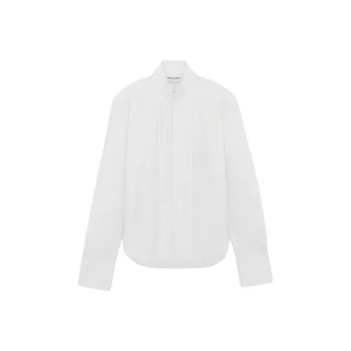 SAINT LAURENT Плиссированная рубашка из хлопкового поплина мужская белая