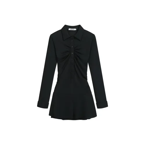 SEAR OFFICIAL Черное Женское Длинное Платье с Длинными Рукавами