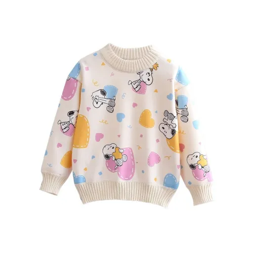 SNOOPY Бежевый Флисовый Подклад Свитеры для Дошкольников