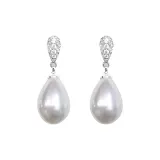 Золотые серьги с полностью украшенной каплей воды из горного хрусталя и жемчугом, модель 1801