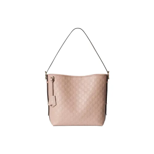GUCCI GG Emblem Кожа Ведрообразная Сумка Плечевая Сумка Средний Размер Женский Абрикосовый Розовый