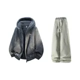 Светло-серые + желтые грязные джинсы с флисовой подкладкой