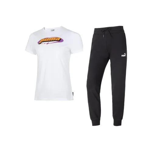 PUMA Clothing Комплект Белая футболка + Черные штаны Женские Повседневные костюмы