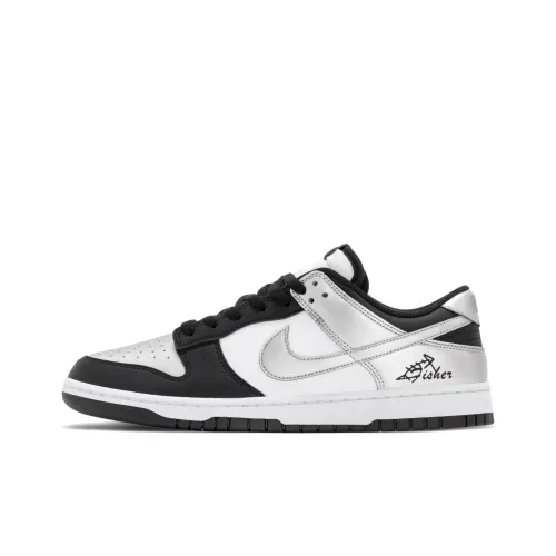 Nike Dunk Fisher Silver Wing Pattern "Елочка" Устойчивые к истиранию Низкие Кроссовки для скейтбординга Мужские Черные Серебристые