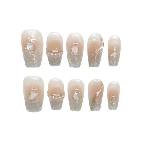 Suiyiie Кошачий глаз False Nail Ручной работы Жемчужный Подростковый стиль Наращивание ногтей Трапециевидный Телесный Румяна Стойкий