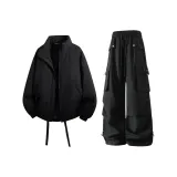 Чёрный топ + чёрные штаны с флисовой подкладкой