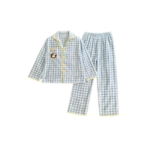 MEIJIAO Синий Клетка Пингвин [Комплекты одежды] Женские Пижамные Комплекты