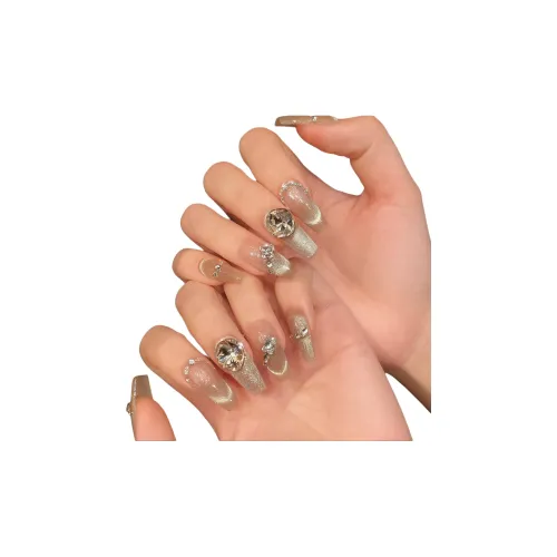 Fanze Past Liuyun Кошачий глаз Сверкающий страз Осветляющий False Nail Средний LADDER 25 мм Градиентный Flashing