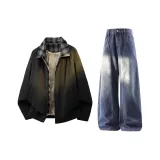 Чёрное пальто + тёмно-синие штаны