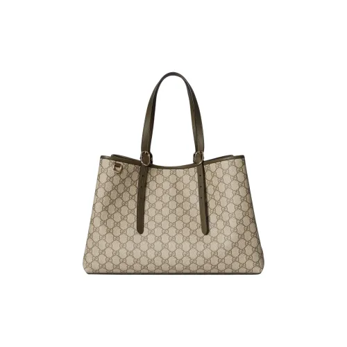 GUCCI GG Emblem Сумка с тканью покрытия сумка через плечо большая женская бежевая и темно-коричневая