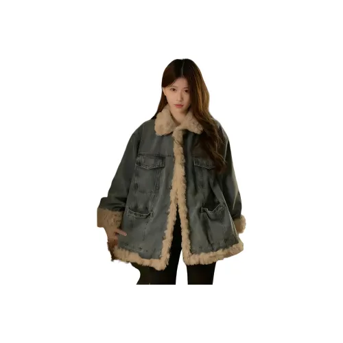 ALPLUME Синий Плюшевый Женские Джинсовые Куртки