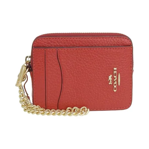 COACH Card Case Галечная кожа Картхолдер Женские Флуоресцентный Красный