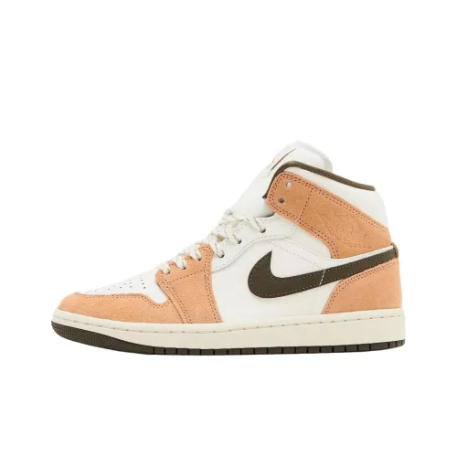 Jordan Air Jordan 1 MID Топ Винтажные Баскетбольные Кроссовки Унисекс Белый-Коричневый