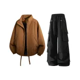 Коричневый топ + черные штаны с флисовой подкладкой