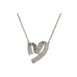 Серебряное ожерелье с полностью украшенной подвеской в форме сердца (утолщенное, с реальной золотой гальваникой)