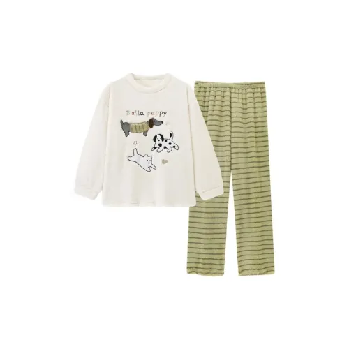 MEIJIAO Белый Зеленый Щенок [Комплекты одежды] Женские Пижамные Комплекты