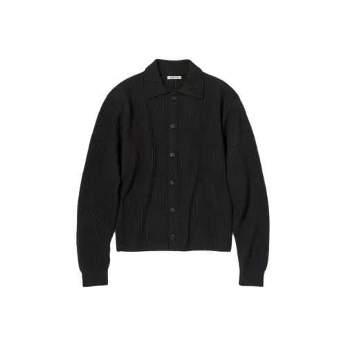 Auralee Fw25 Супер-Тонкая Шерсть Ткань в Рубчик Рубашка Кардиган Свитер Мужской