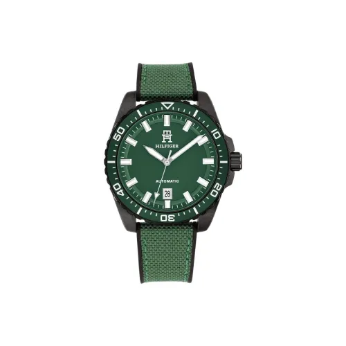 Tommy Hilfiger Механические автоматические часы резиновый ремешок 42 мм зеленый циферблат унисекс