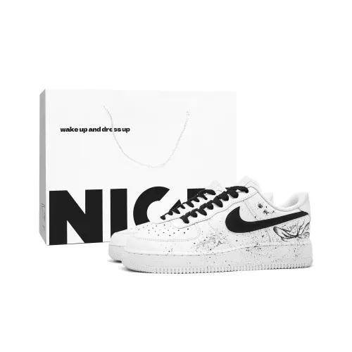 Nike Air Force 1 Как рыба в воде Амортизация Легкий Низкий Топ Скейтбординг Кроссовки Унисекс Черный Белый