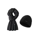 Черный Серый Теплый Двухкомпонентный Комплект [Шарф Шапка и Кепка]