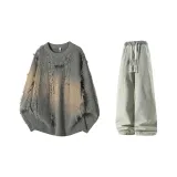 Серый + Желтый Грязь Джинсы с Флисовой Подкладкой