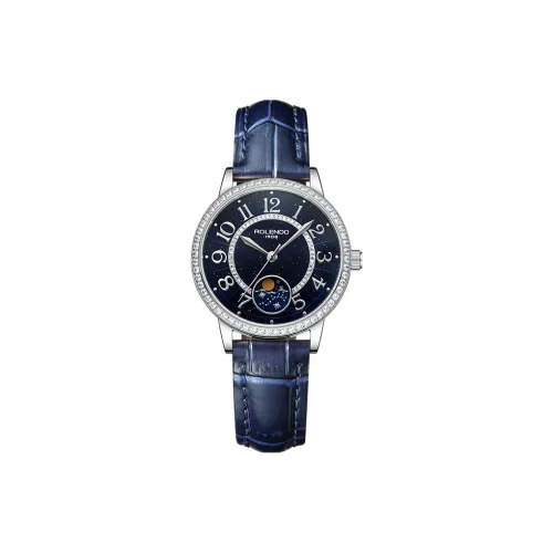 ROLENDO R Автоматический механический механизм часы с ремешком из коровьей кожи женские часы черный циферблат