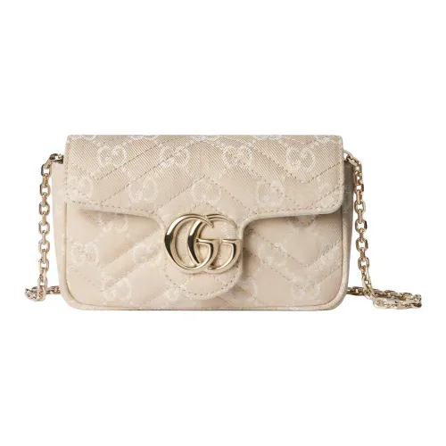 GUCCI GG Marmont Denim Сумка через плечо Мини Женская Хаки и Белая