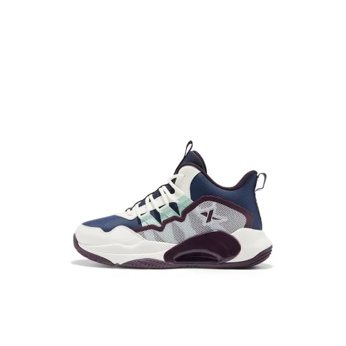 XTEP Легкий Амортизирующий Противоскользящий MID Топ Баскетбольные Кроссовки Темно-фиолетовый Парусный Белый Детский