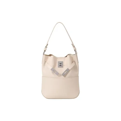 RABEANCO Корова Кожа Ведрообразная Сумка Плечевая Сумка Маленькая Женская Кремово-Белая Кофейная